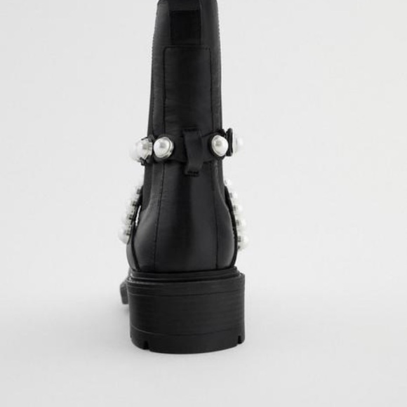 NWT RARE Luxury Winter Maximalist Zara Pearl Strap Genuine Leather Ankle Boots - Picture 7 of 17